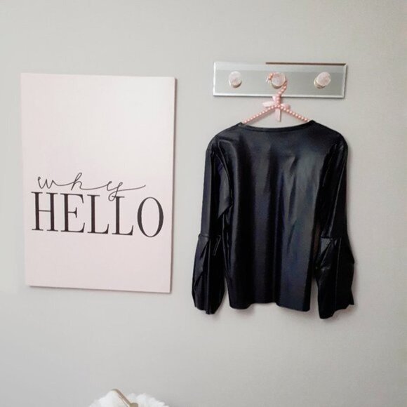 Preloved Zara black faux leather bell sleeve top, XS - Picture 5 of 9